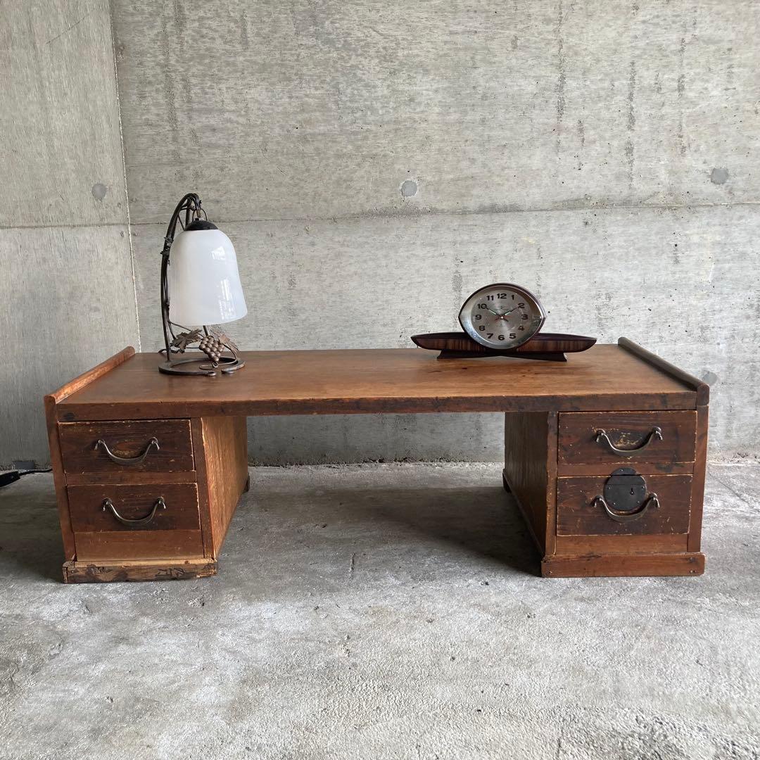 古い文机 座卓 作業机 テーブル 引き出し 木製 家具 シャビー レトロ