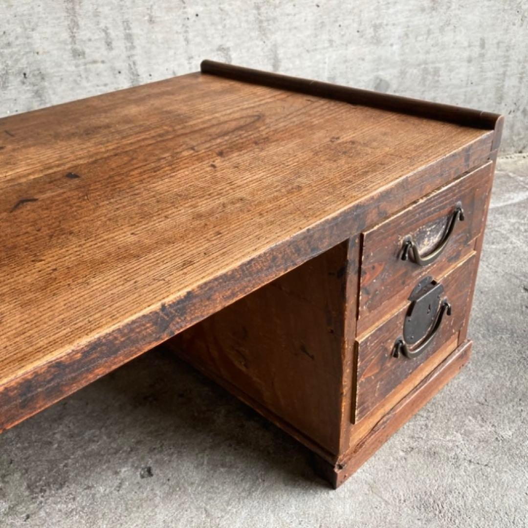 古い文机 座卓 作業机 テーブル 引き出し 木製 家具 シャビー レトロ
