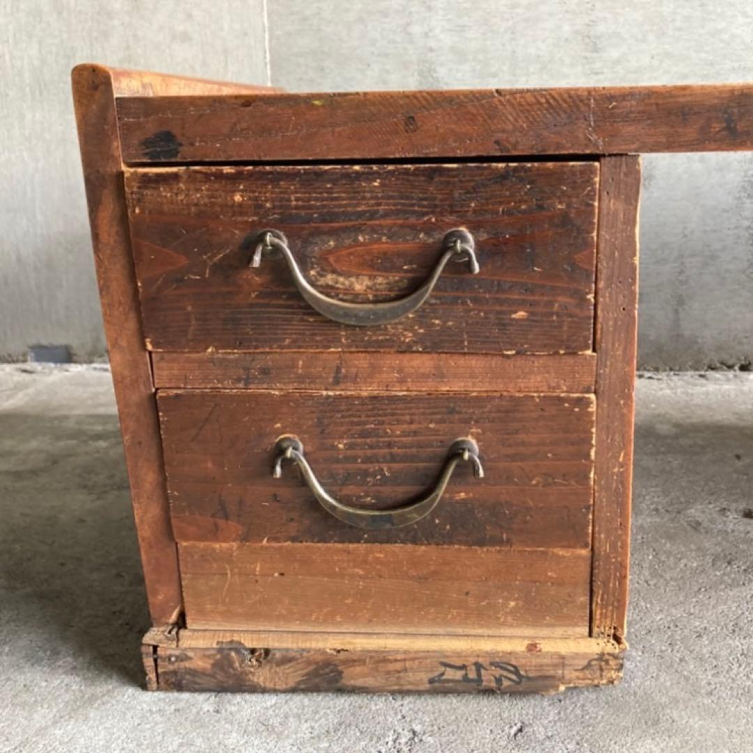 古い文机 座卓 作業机 テーブル 引き出し 木製 家具 シャビー レトロ