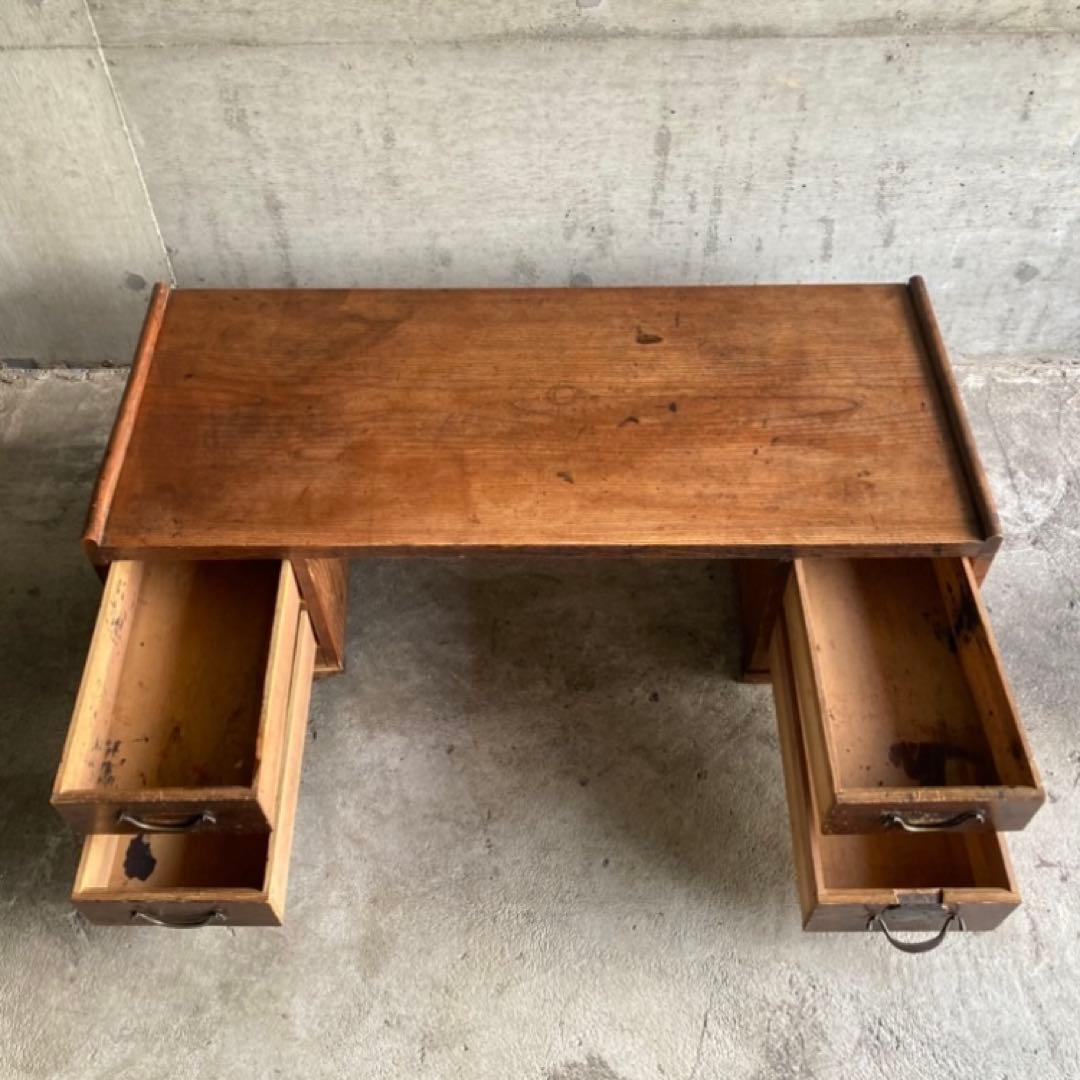 古い文机 座卓 作業机 テーブル 引き出し 木製 家具 シャビー レトロ