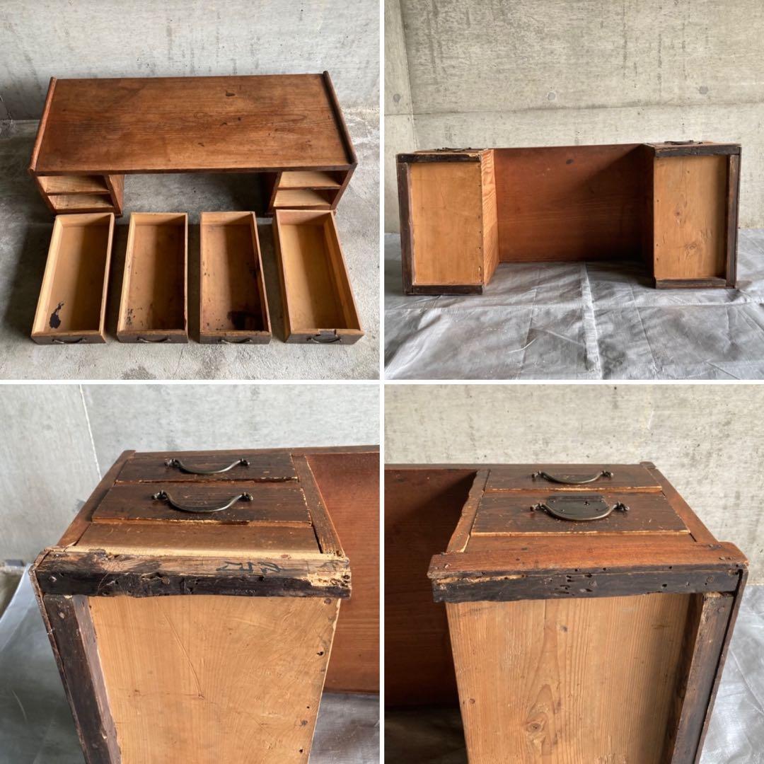 古い文机 座卓 作業机 テーブル 引き出し 木製 家具 シャビー レトロ