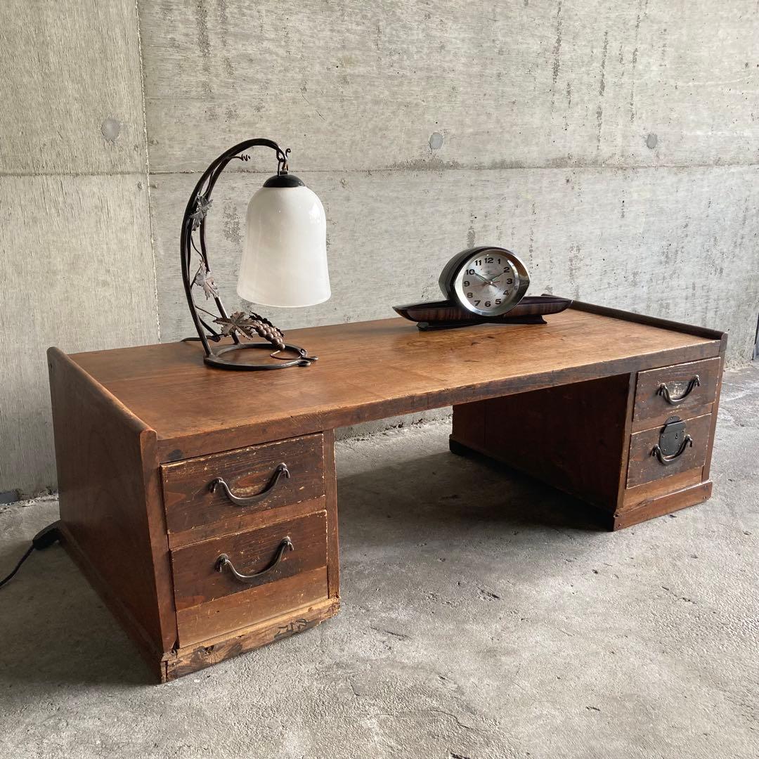 古い文机 座卓 作業机 テーブル 引き出し 木製 家具 シャビー レトロ