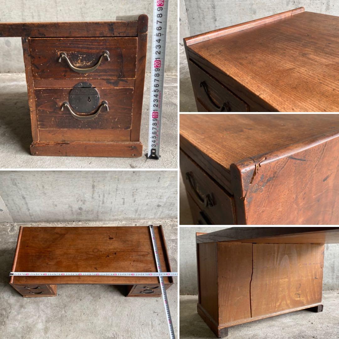 古い文机 座卓 作業机 テーブル 引き出し 木製 家具 シャビー レトロ