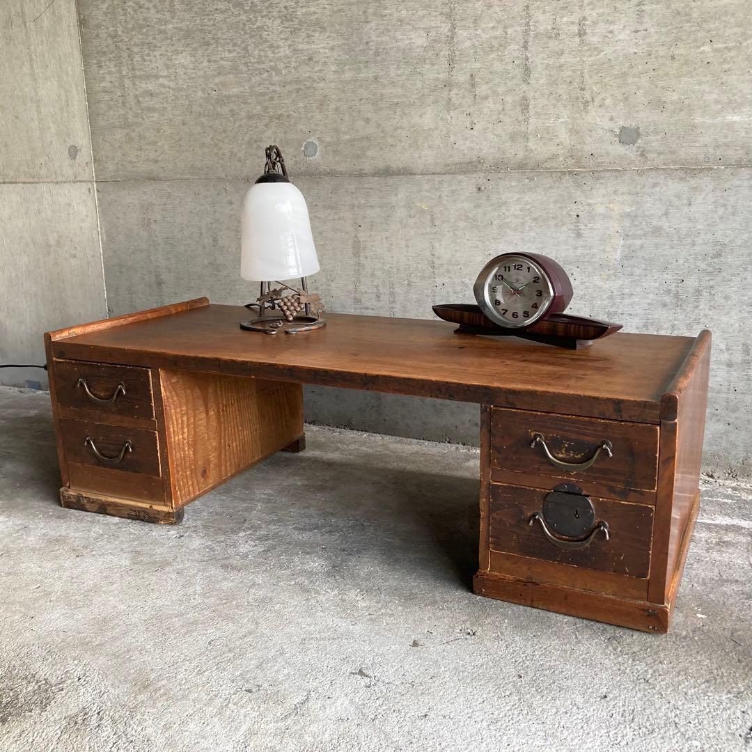 古い文机 座卓 作業机 テーブル 引き出し 木製 家具 シャビー レトロ