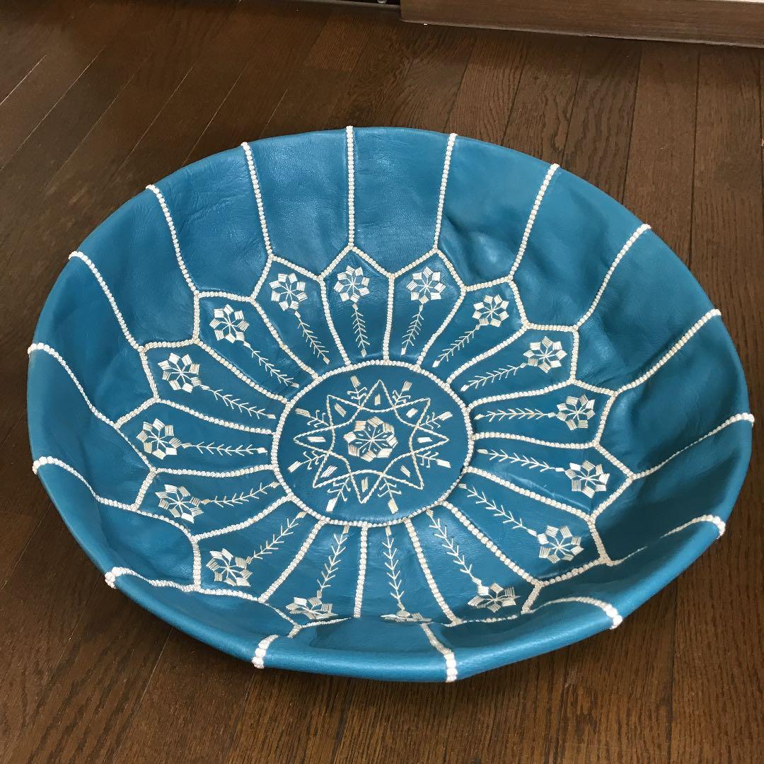 モロッコ　クッション　プフ（ブルー＆ホワイト）