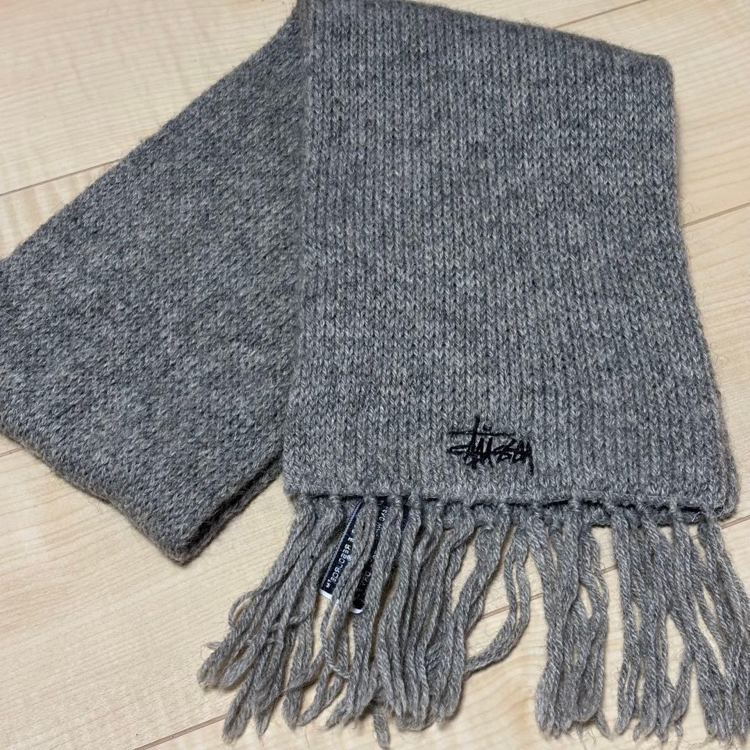 90's OLD STUSSY マフラー グレー 紺タグ ウール USA製