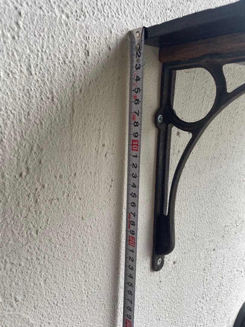 貴重　黒ガラス棚板　木と鉄の棚受けアンティーク