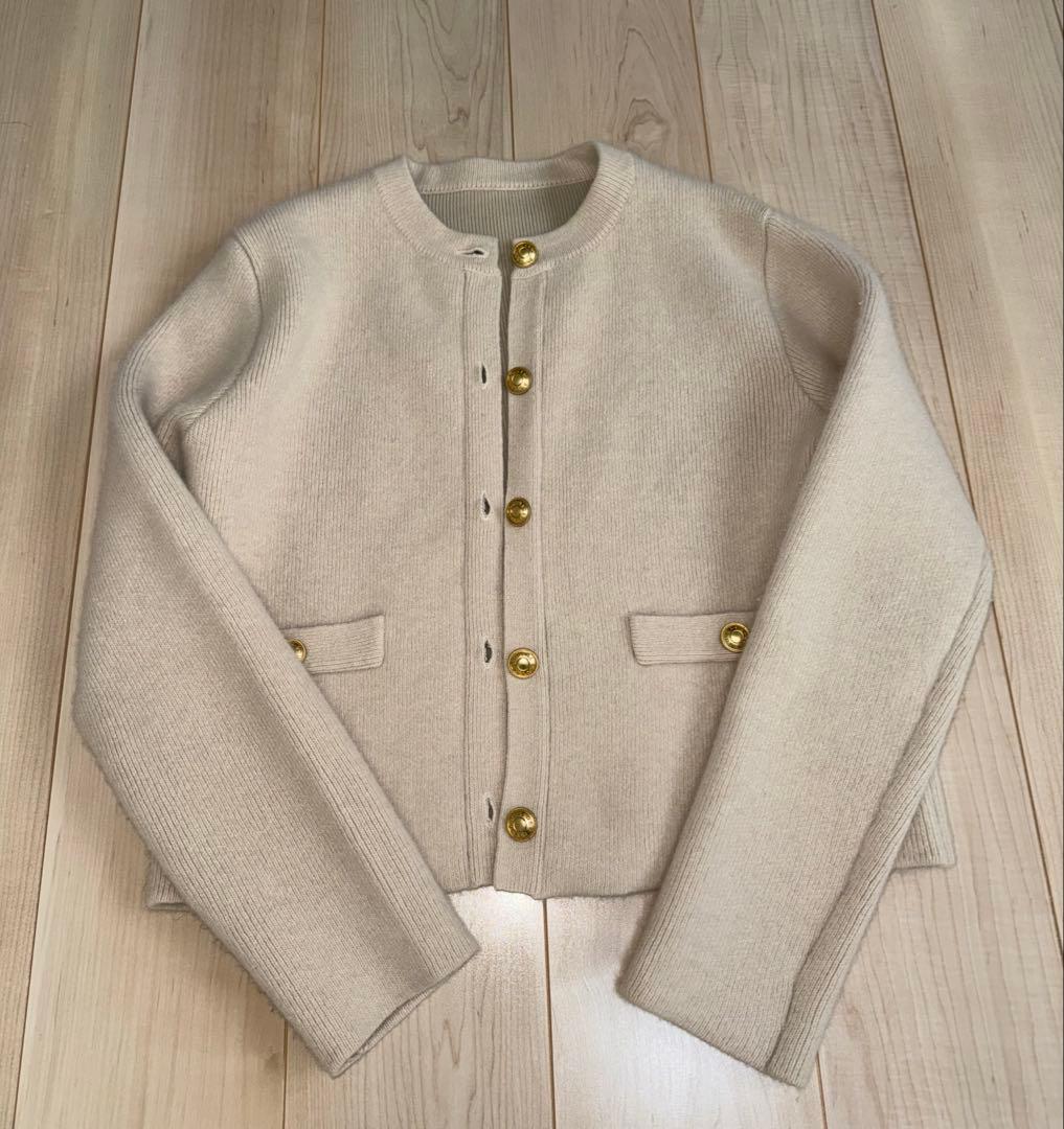 anuans ラクーンブレンドノーカラーニットジャケット （IVORY）