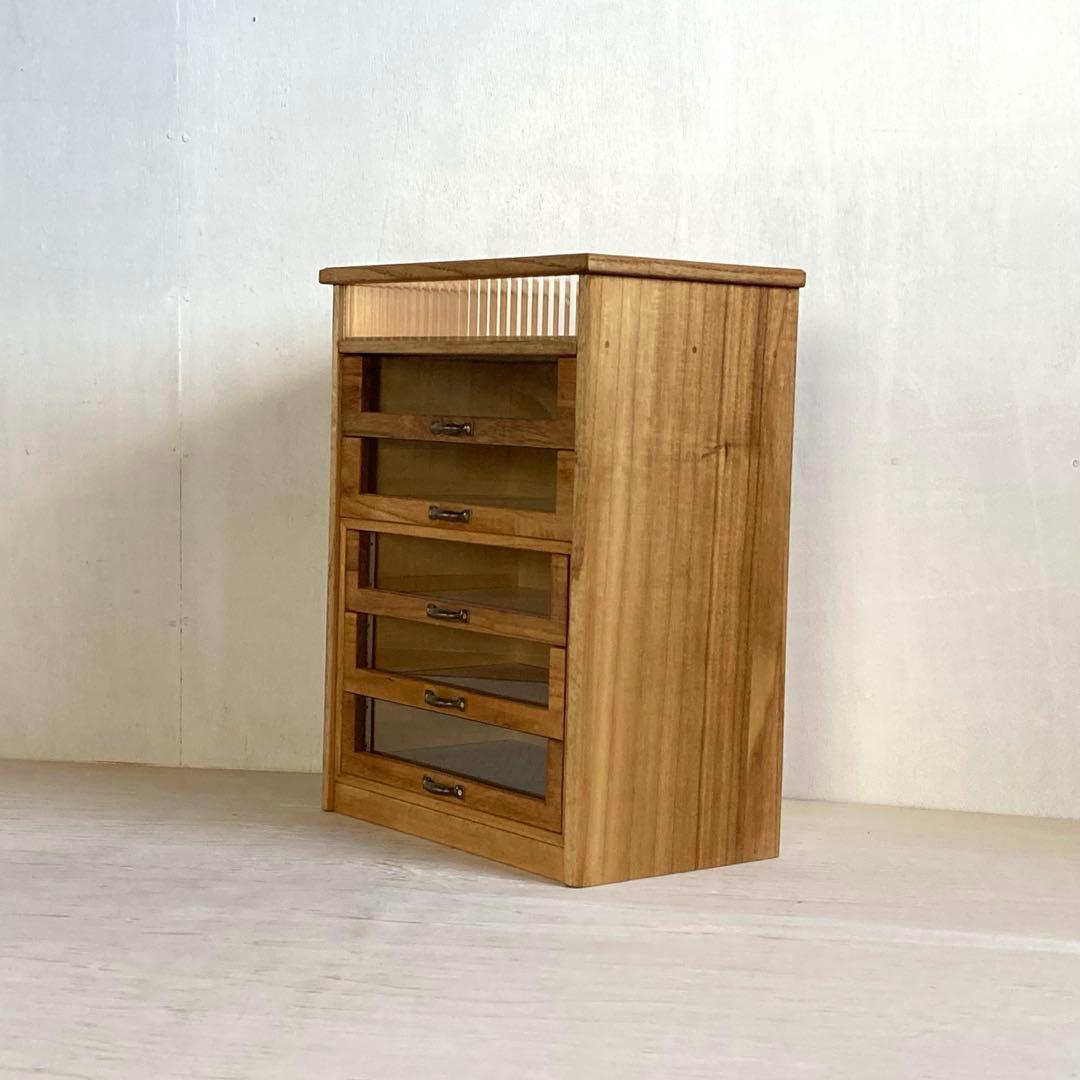 古い木製 5杯 小引き出し 小物入れ モールガラス 糸ケース