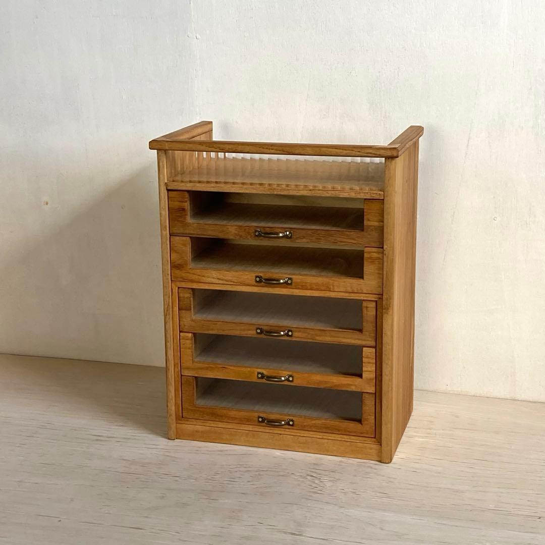 古い木製 5杯 小引き出し 小物入れ モールガラス 糸ケース