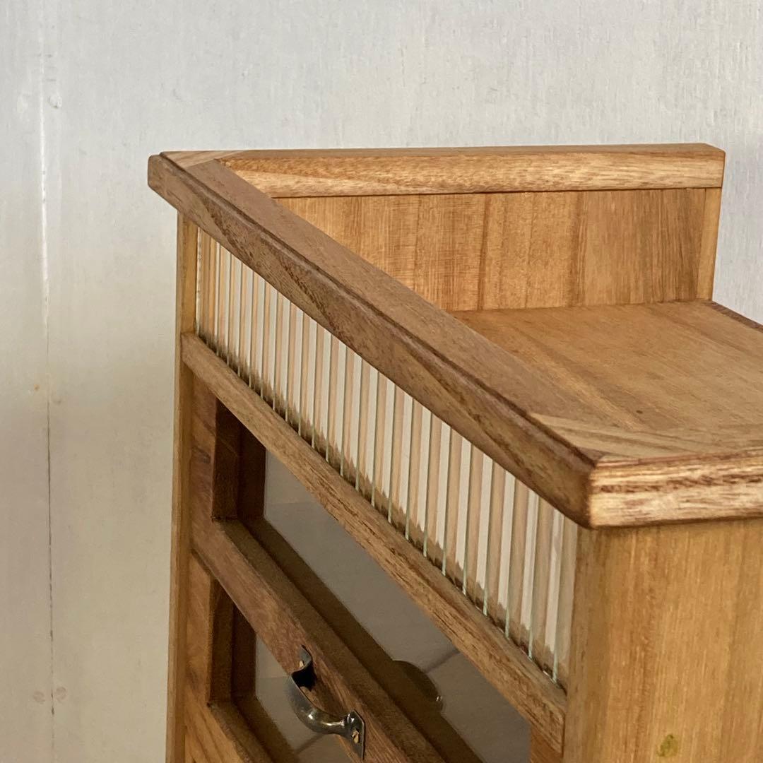 古い木製 5杯 小引き出し 小物入れ モールガラス 糸ケース