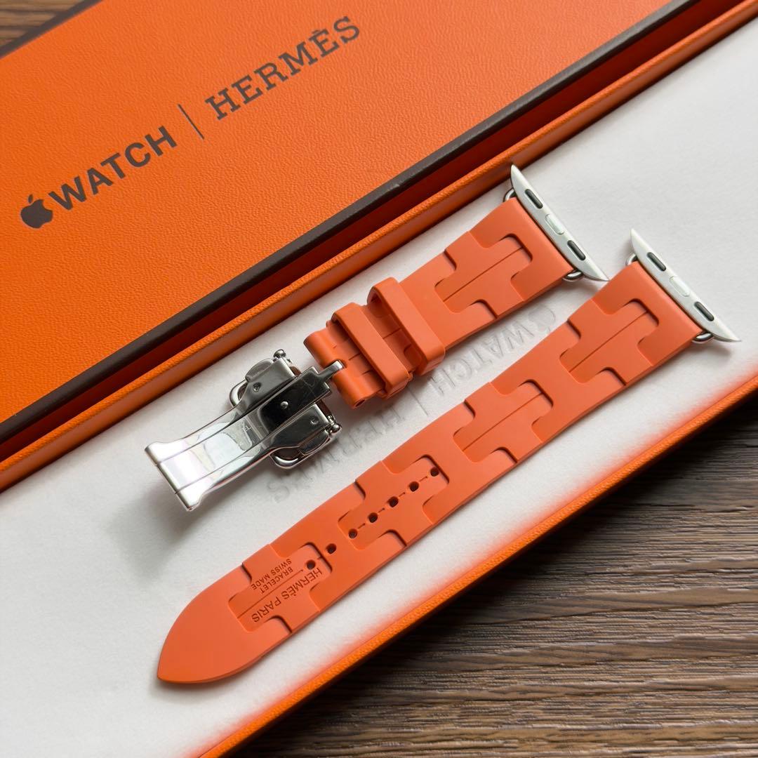 2968 Apple Watch エルメス　オレンジ　キリム　ラバーバンド