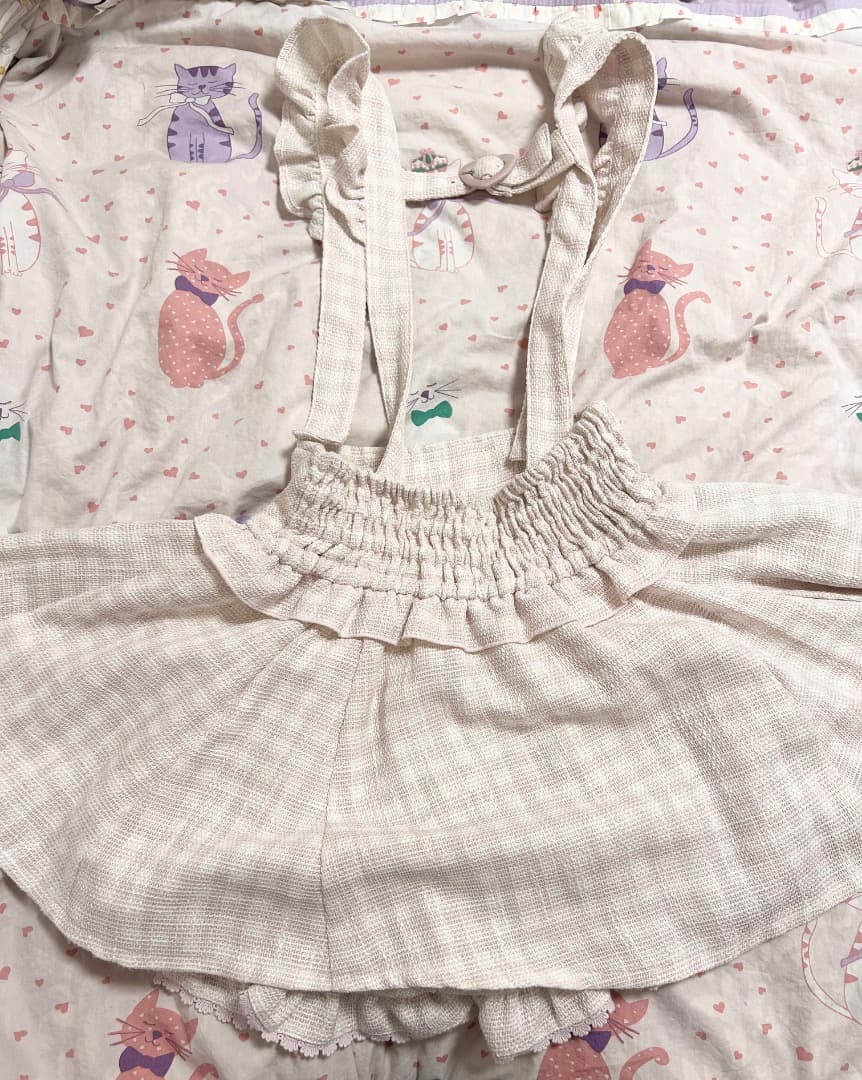 LIZLISAリズリサ ギンガムチェックツイードサスペンダー付きスカパン　ピンク