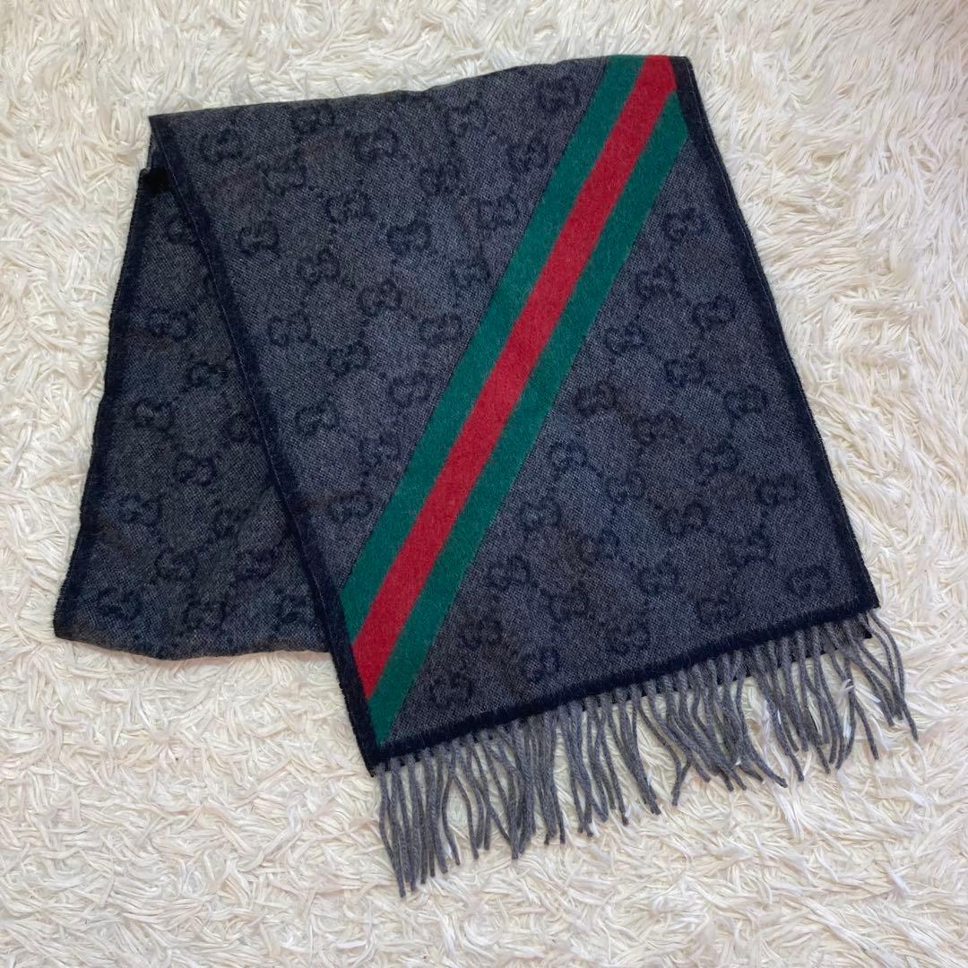 極美品✨GUCCI シェリーライン　マフラー　アルパカ　滑らかな肌触り　男女兼用