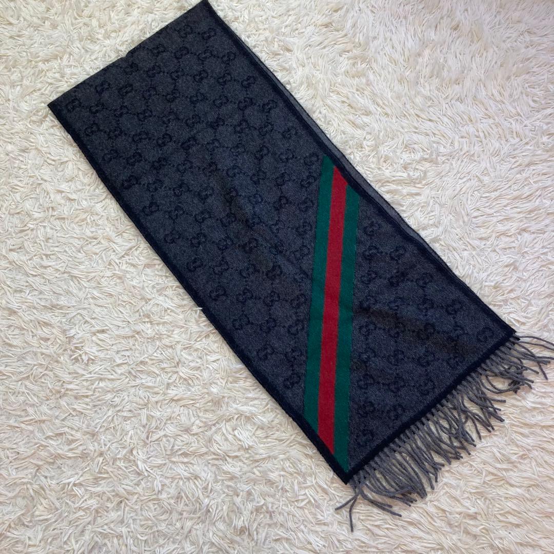 極美品✨GUCCI シェリーライン　マフラー　アルパカ　滑らかな肌触り　男女兼用