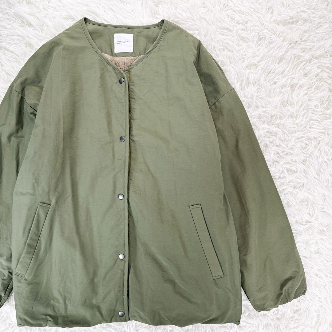 北欧暮らしの道具店　洗える ショート丈コート　カーキ ノーカラー　ブルゾン