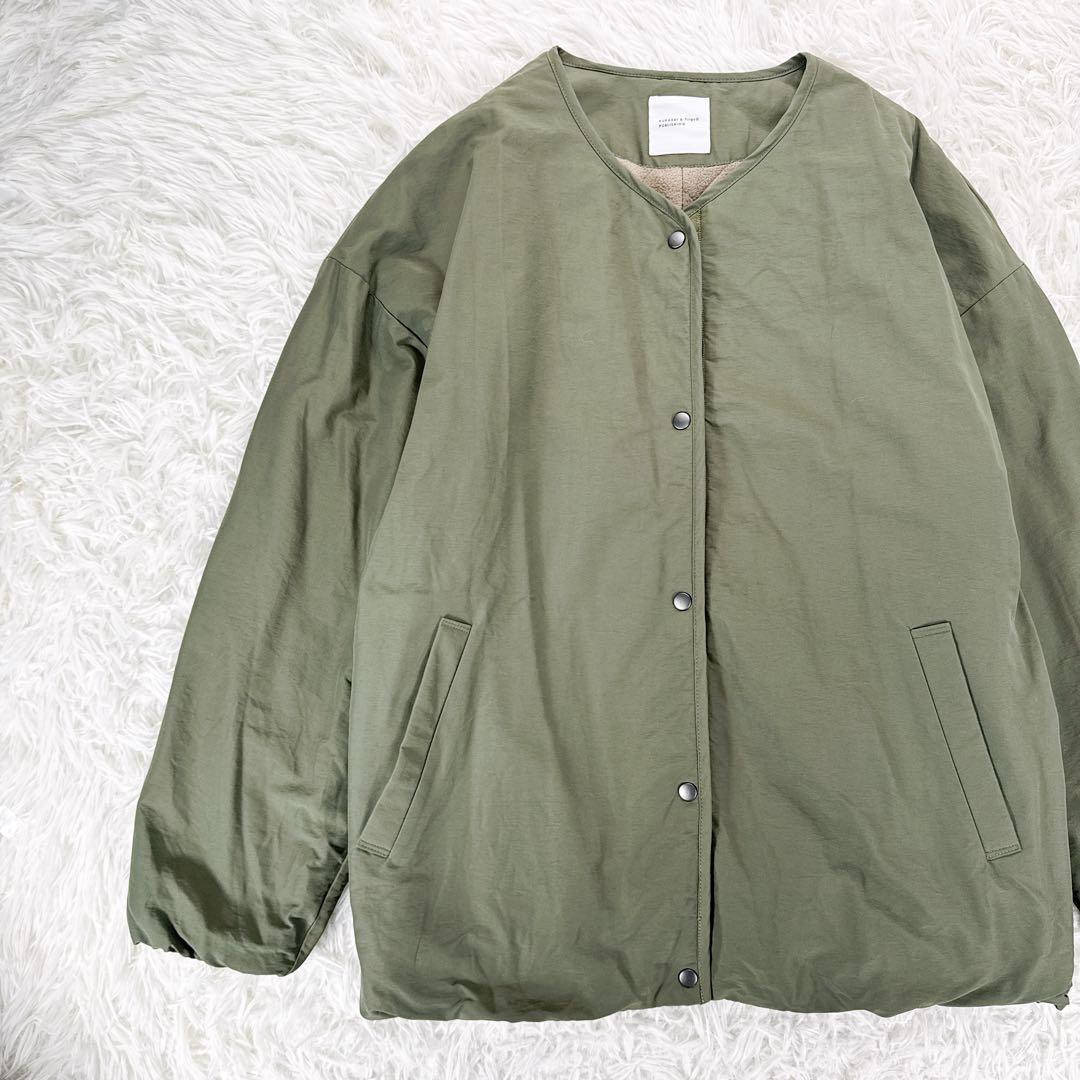 北欧暮らしの道具店　洗える ショート丈コート　カーキ ノーカラー　ブルゾン