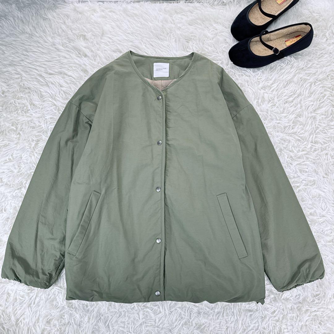北欧暮らしの道具店　洗える ショート丈コート　カーキ ノーカラー　ブルゾン
