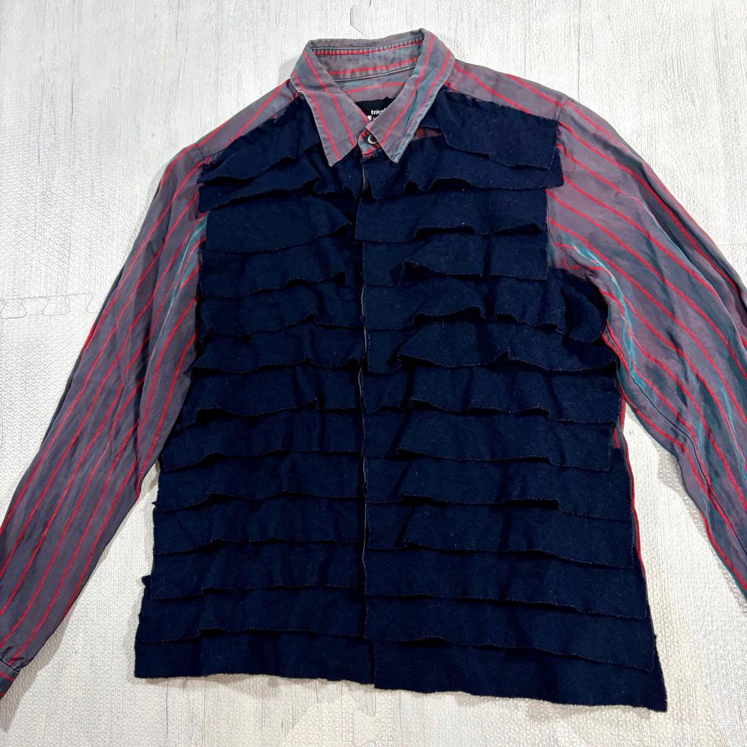 COMME des GARCONS 微蛍光ストライプ 長袖ブラウス フリル