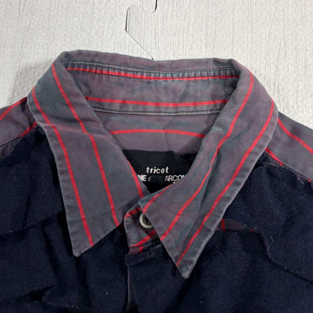 COMME des GARCONS 微蛍光ストライプ 長袖ブラウス フリル