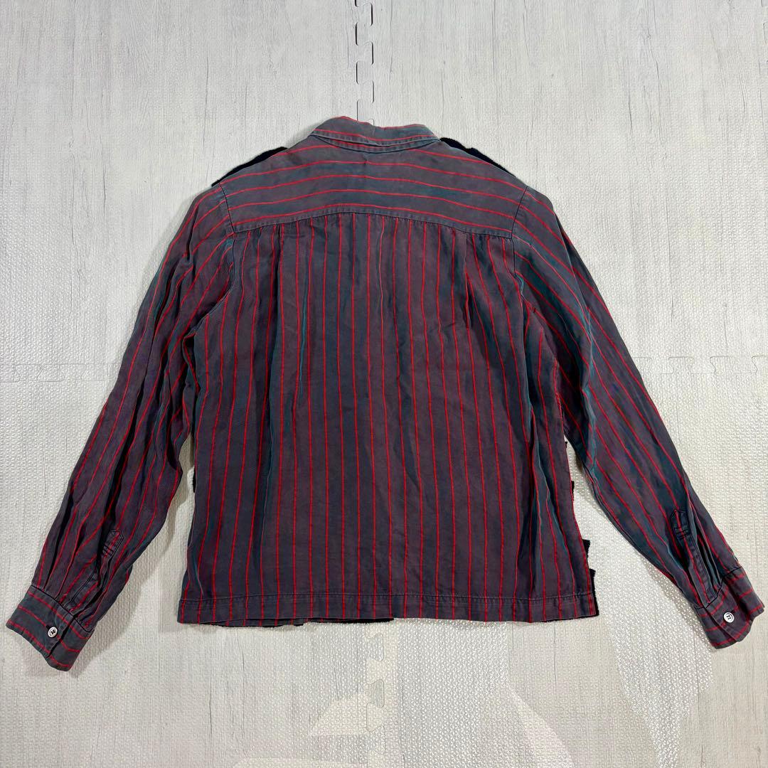 COMME des GARCONS 微蛍光ストライプ 長袖ブラウス フリル