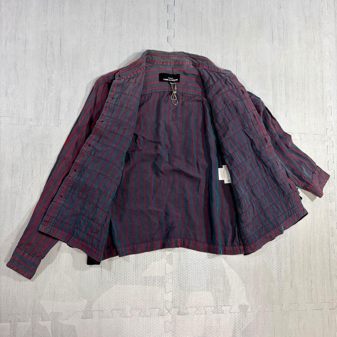 COMME des GARCONS 微蛍光ストライプ 長袖ブラウス フリル