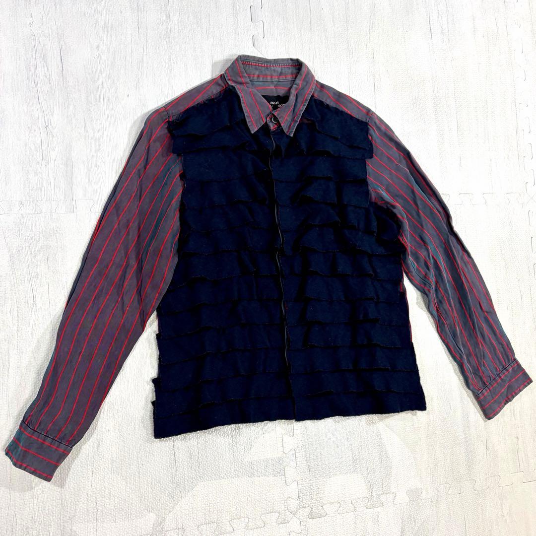 COMME des GARCONS 微蛍光ストライプ 長袖ブラウス フリル