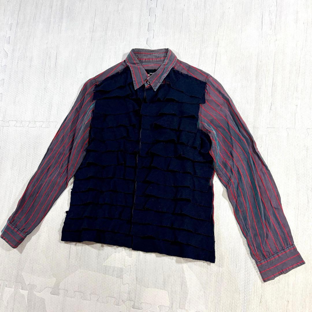 COMME des GARCONS 微蛍光ストライプ 長袖ブラウス フリル