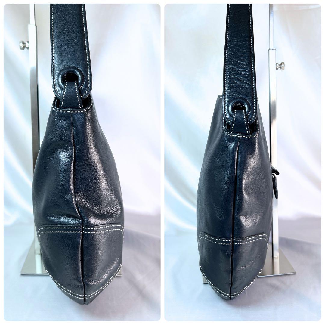 未使用級 キタムラ ワンショルダーバッグ 肩掛け レザー ネイビー ポーチ付き