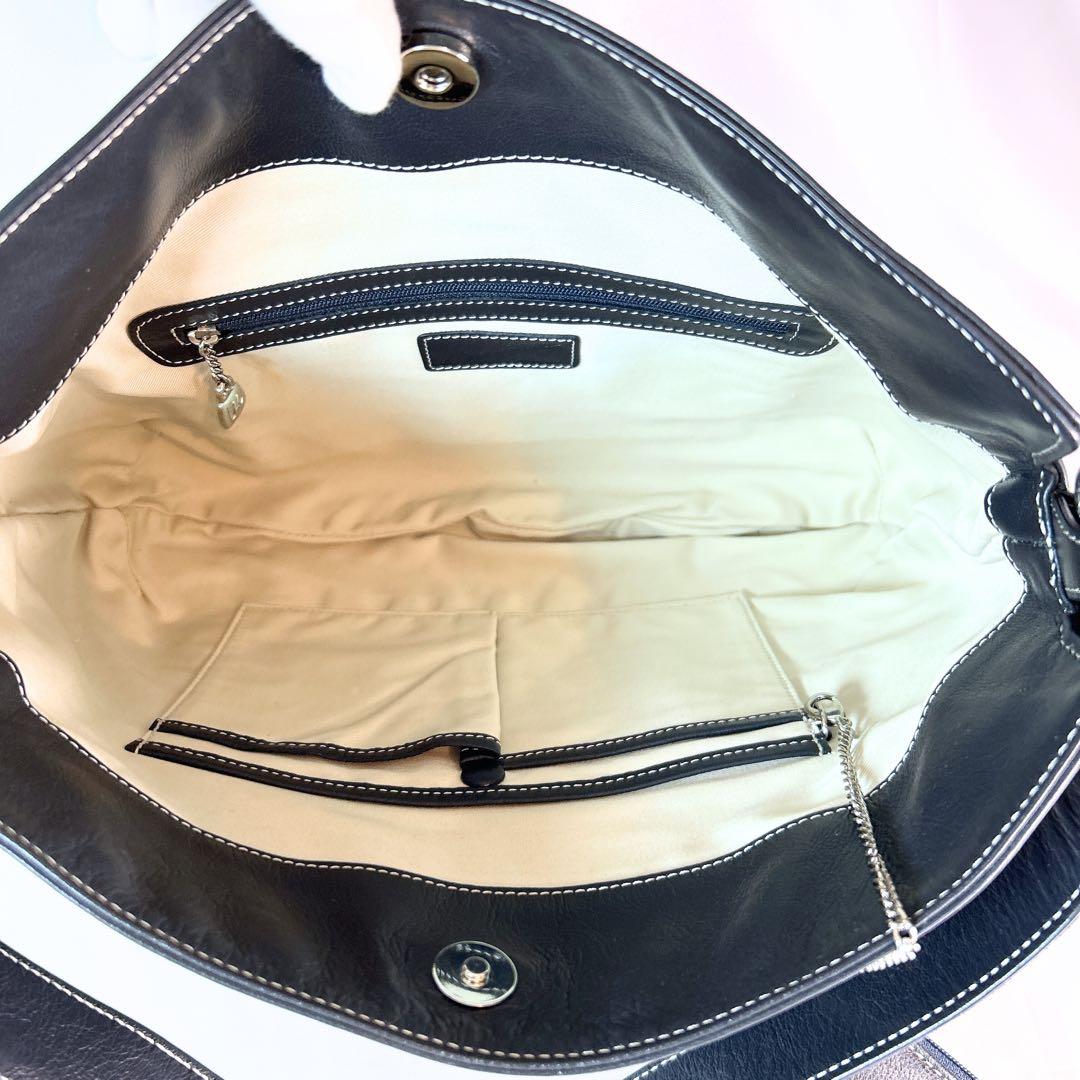 未使用級 キタムラ ワンショルダーバッグ 肩掛け レザー ネイビー ポーチ付き