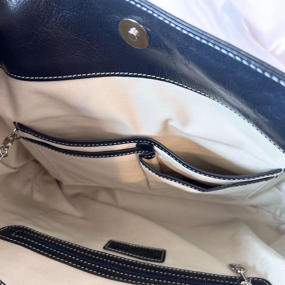 未使用級 キタムラ ワンショルダーバッグ 肩掛け レザー ネイビー ポーチ付き