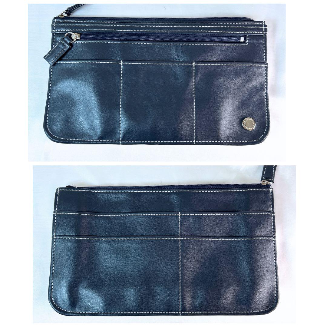 未使用級 キタムラ ワンショルダーバッグ 肩掛け レザー ネイビー ポーチ付き