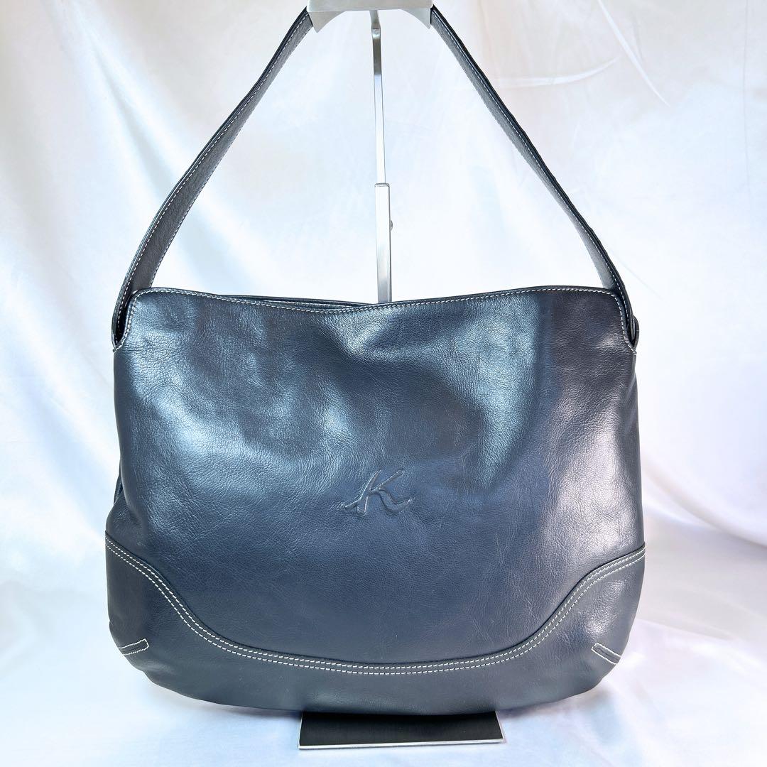 未使用級 キタムラ ワンショルダーバッグ 肩掛け レザー ネイビー ポーチ付き