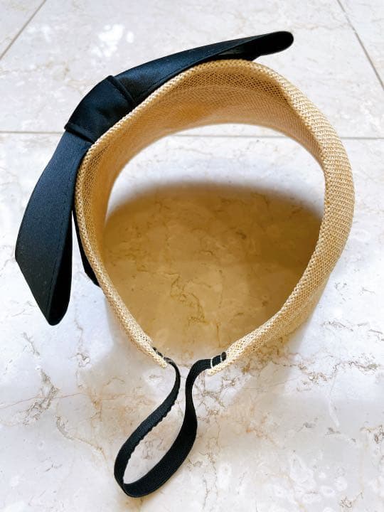 マッテルリ　サンバイザー　帽子　麦わら帽子　57cm　黒色　リボン　レディース