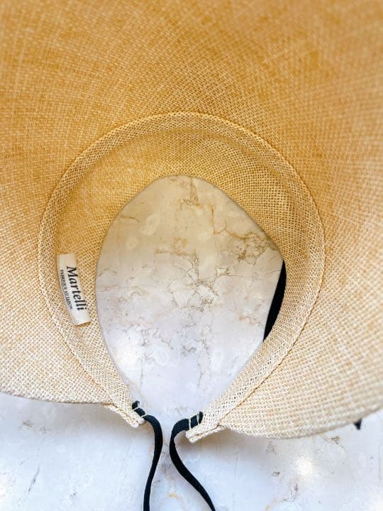 マッテルリ　サンバイザー　帽子　麦わら帽子　57cm　黒色　リボン　レディース