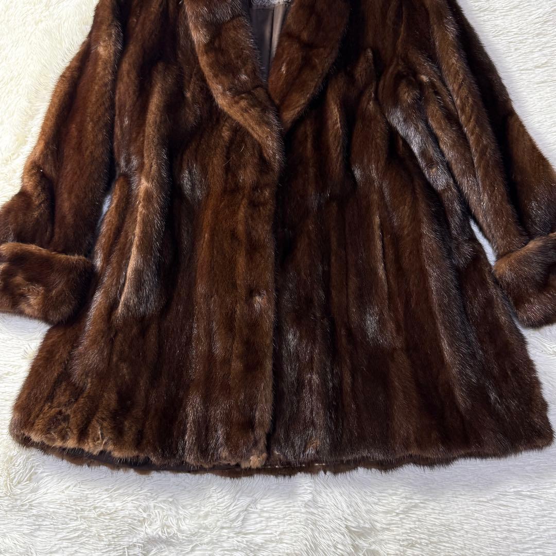 EMBA エンバ ミンク 本毛皮 ファーコート ダークブラウン L相当 艶