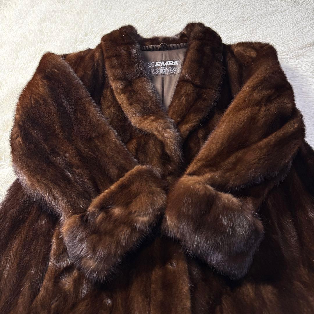 EMBA エンバ ミンク 本毛皮 ファーコート ダークブラウン L相当 艶