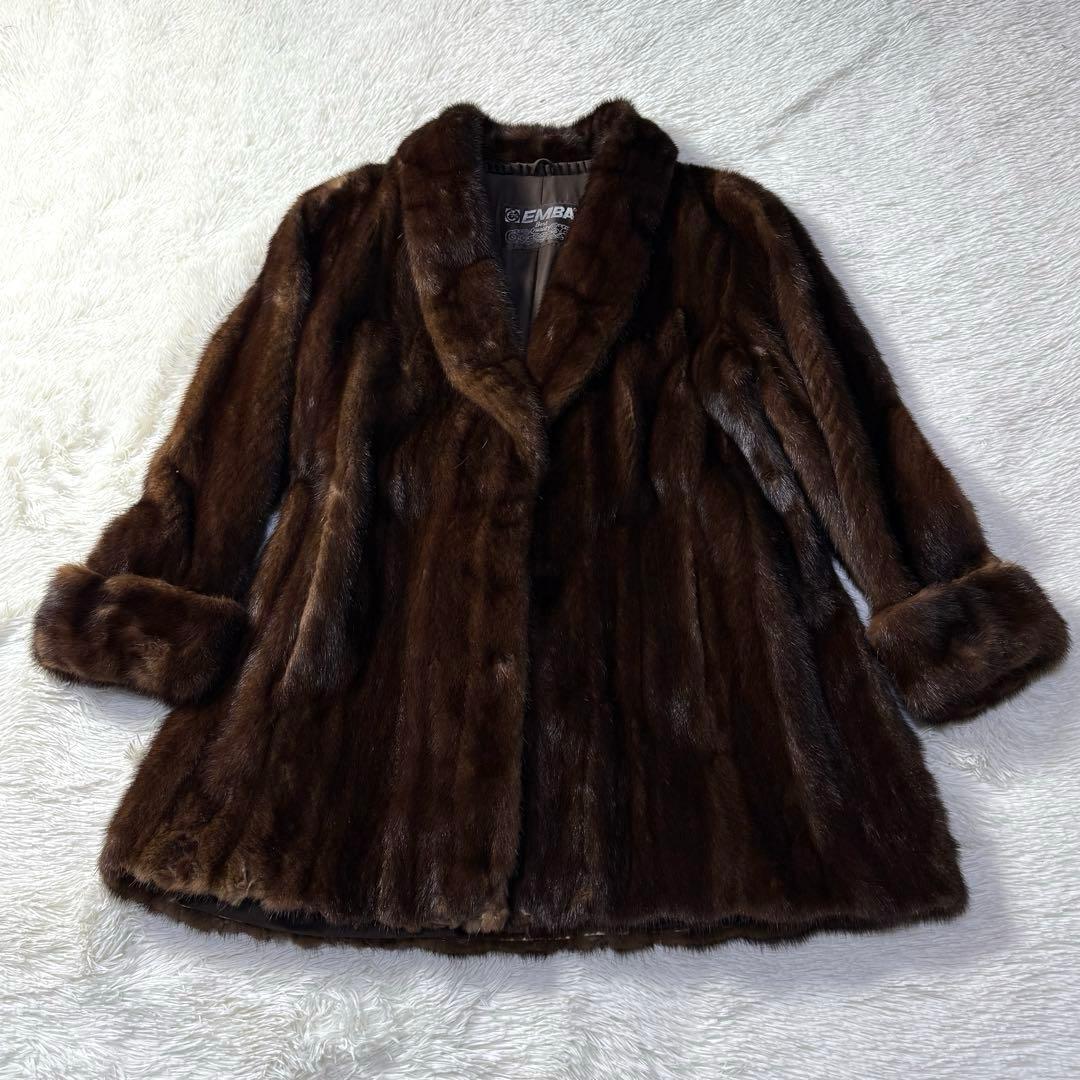EMBA エンバ ミンク 本毛皮 ファーコート ダークブラウン L相当 艶