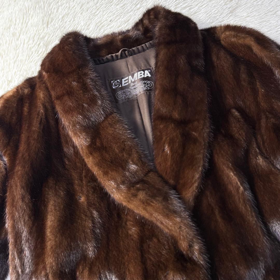 EMBA エンバ ミンク 本毛皮 ファーコート ダークブラウン L相当 艶