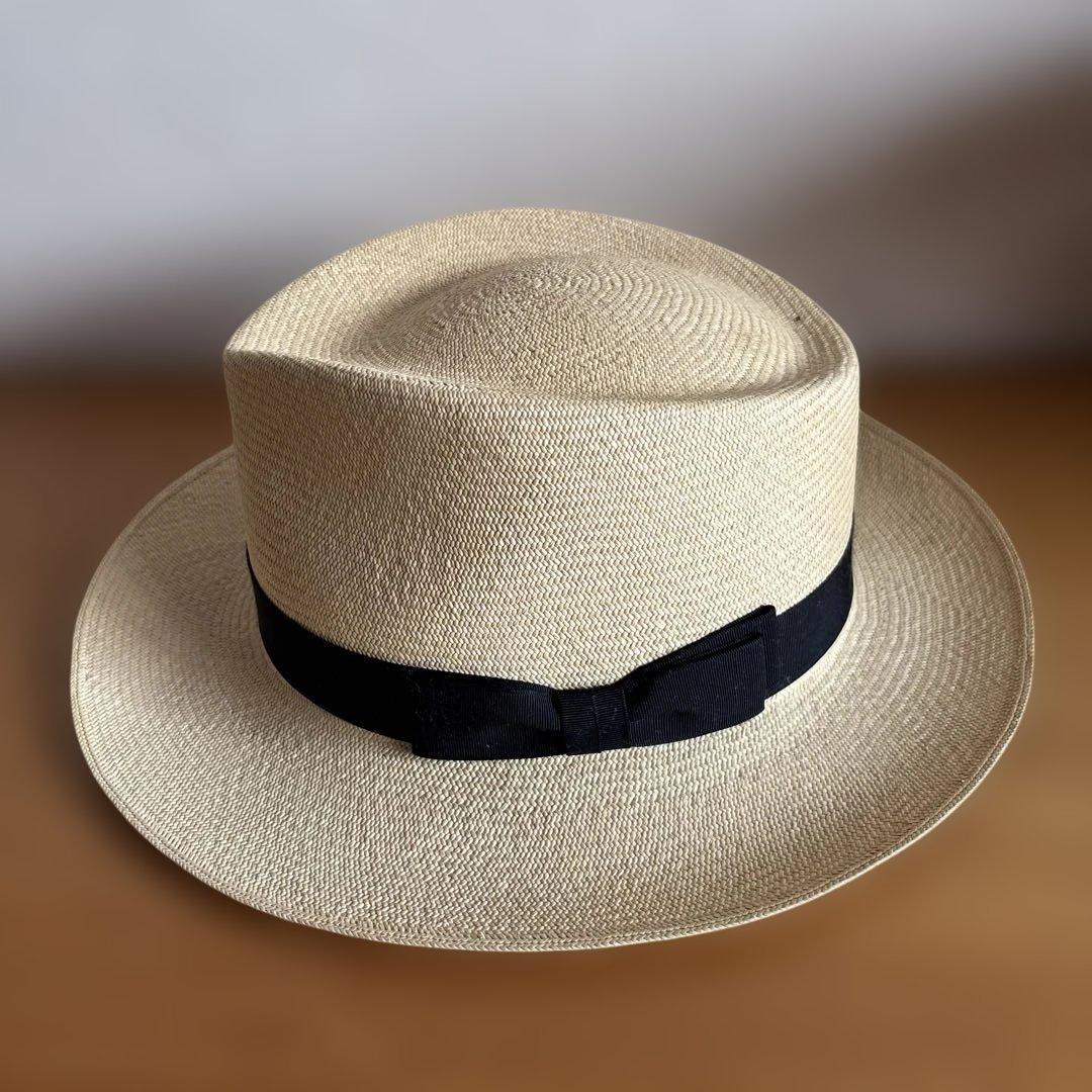 NEWT ベージュ パナマ帽　ブラックリボン