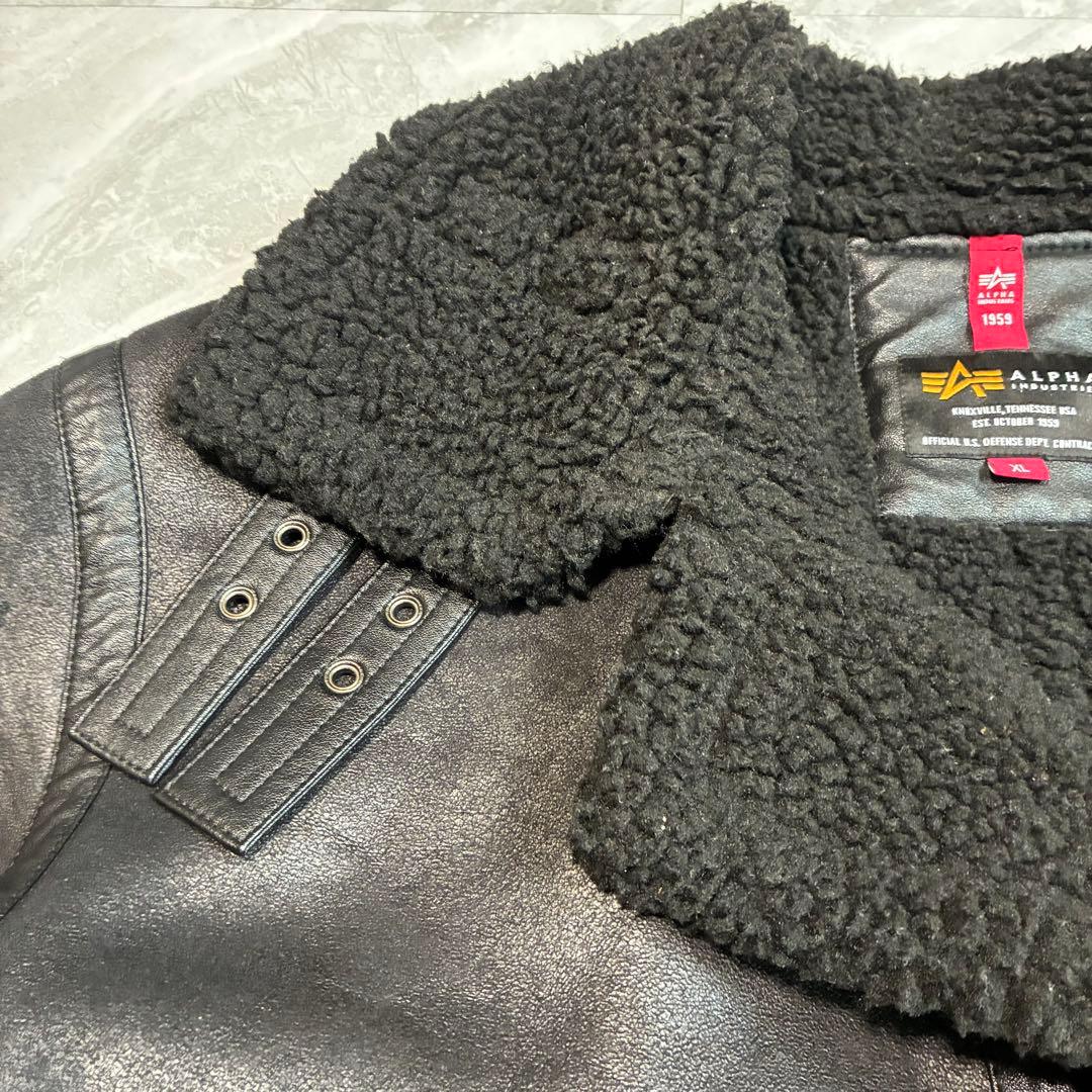 【ALPHA】アルファ B-3 フェイクムートン フライトジャケット 黒 XL