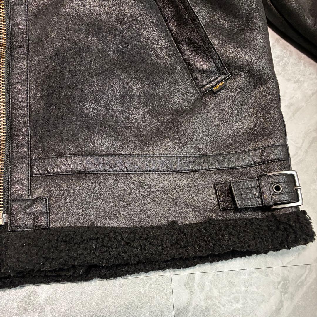 【ALPHA】アルファ B-3 フェイクムートン フライトジャケット 黒 XL