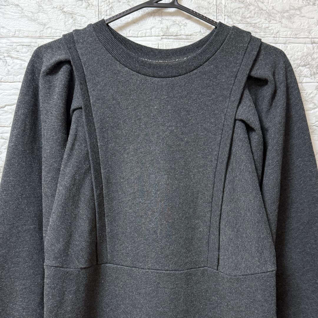 ADAM ET ROPÉ バルーンスリーブスウェットワンピース　チャコール F