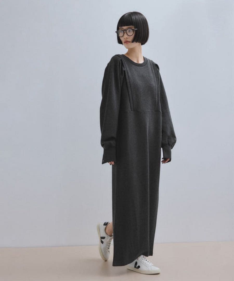 ADAM ET ROPÉ バルーンスリーブスウェットワンピース　チャコール F