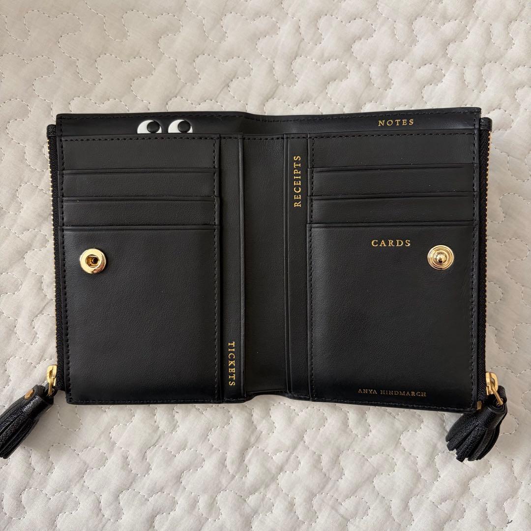ANYA HINDMARCH スモール ダブルジップ ウォレット ブラック