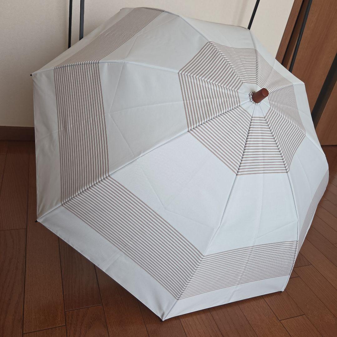 ストライプデザイン(モカ)　2段折り　日傘