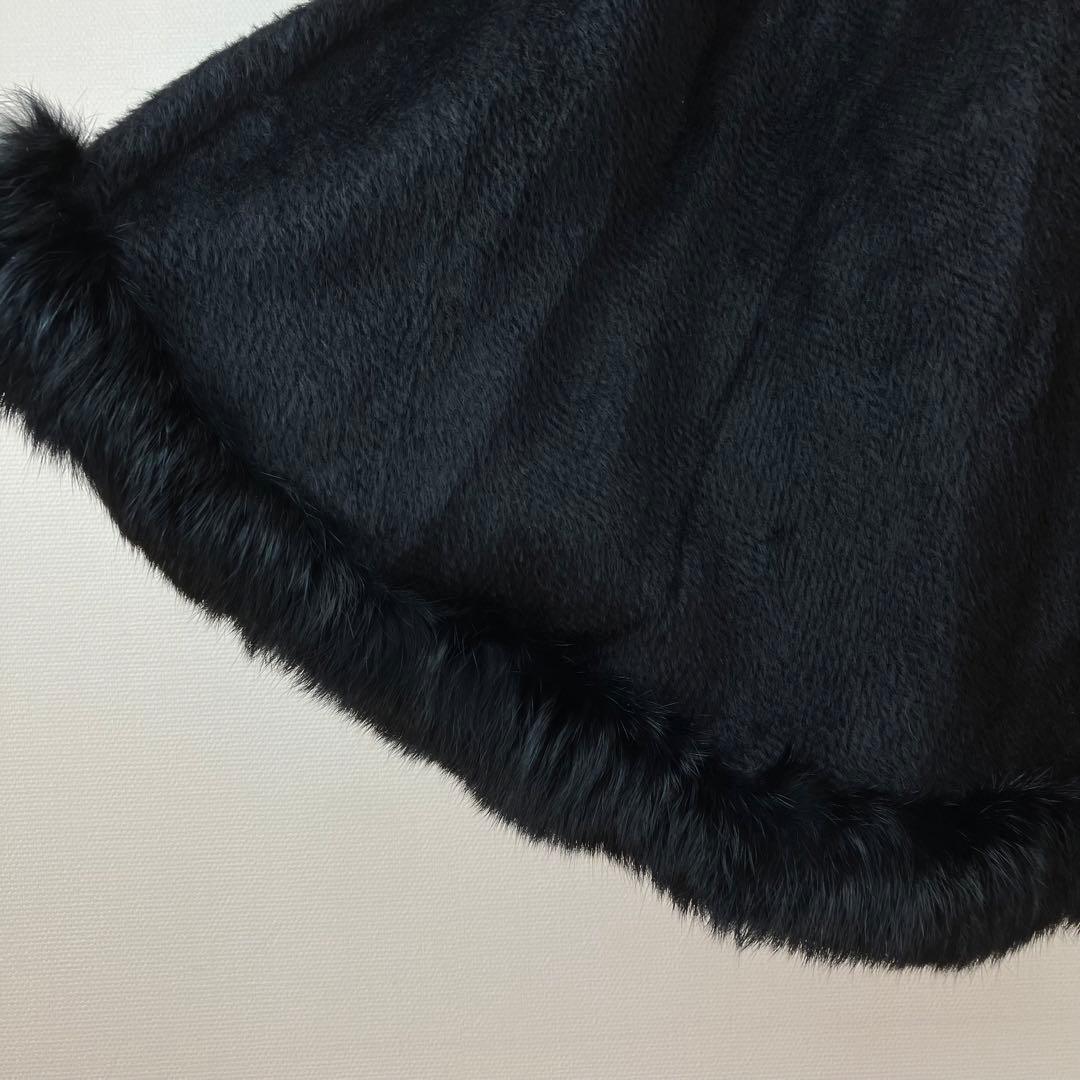 Petit Elfe アルパカブレンドポンチョ ケープ 黒 M〜L リアルファー