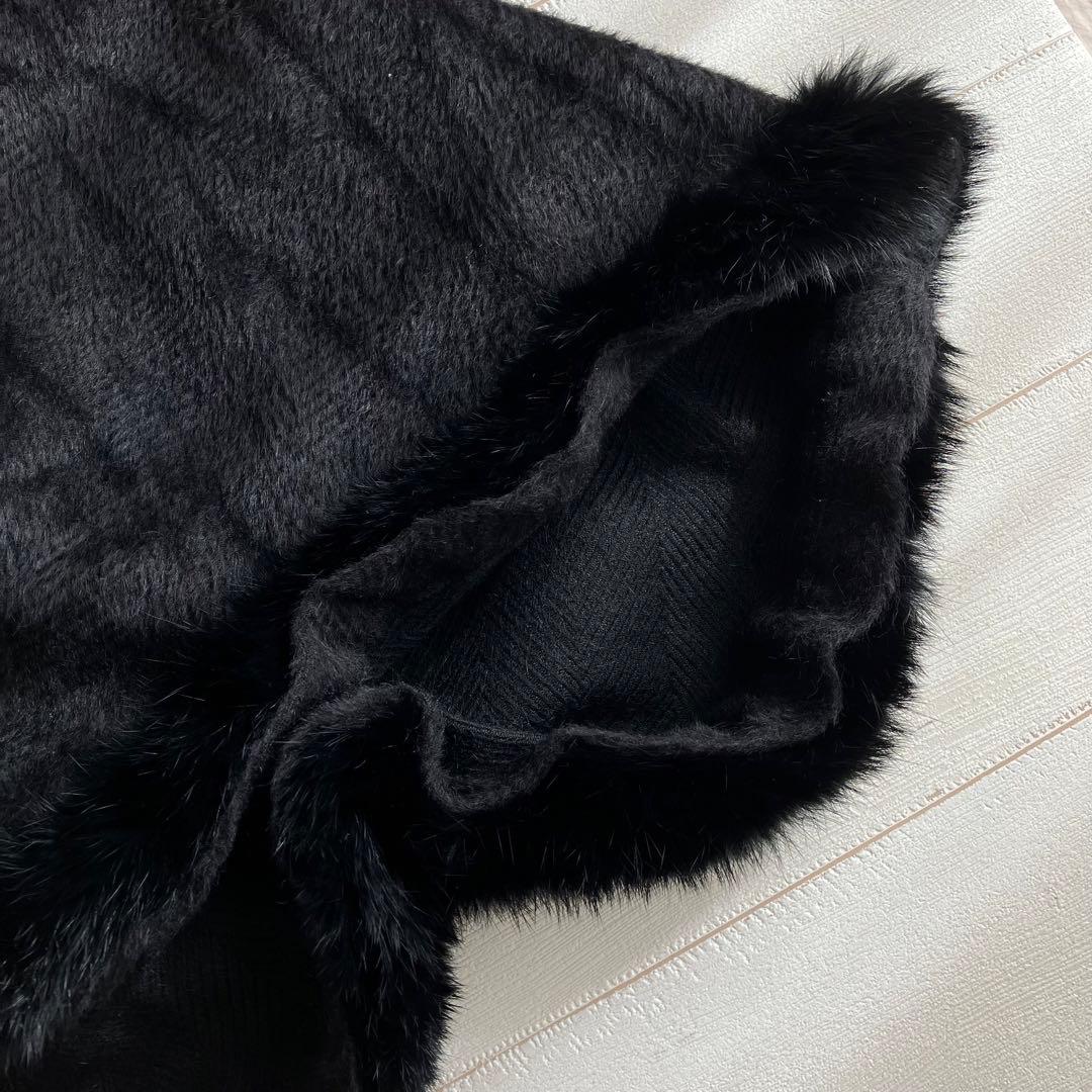 Petit Elfe アルパカブレンドポンチョ ケープ 黒 M〜L リアルファー