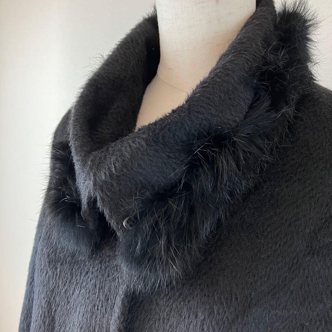 Petit Elfe アルパカブレンドポンチョ ケープ 黒 M〜L リアルファー