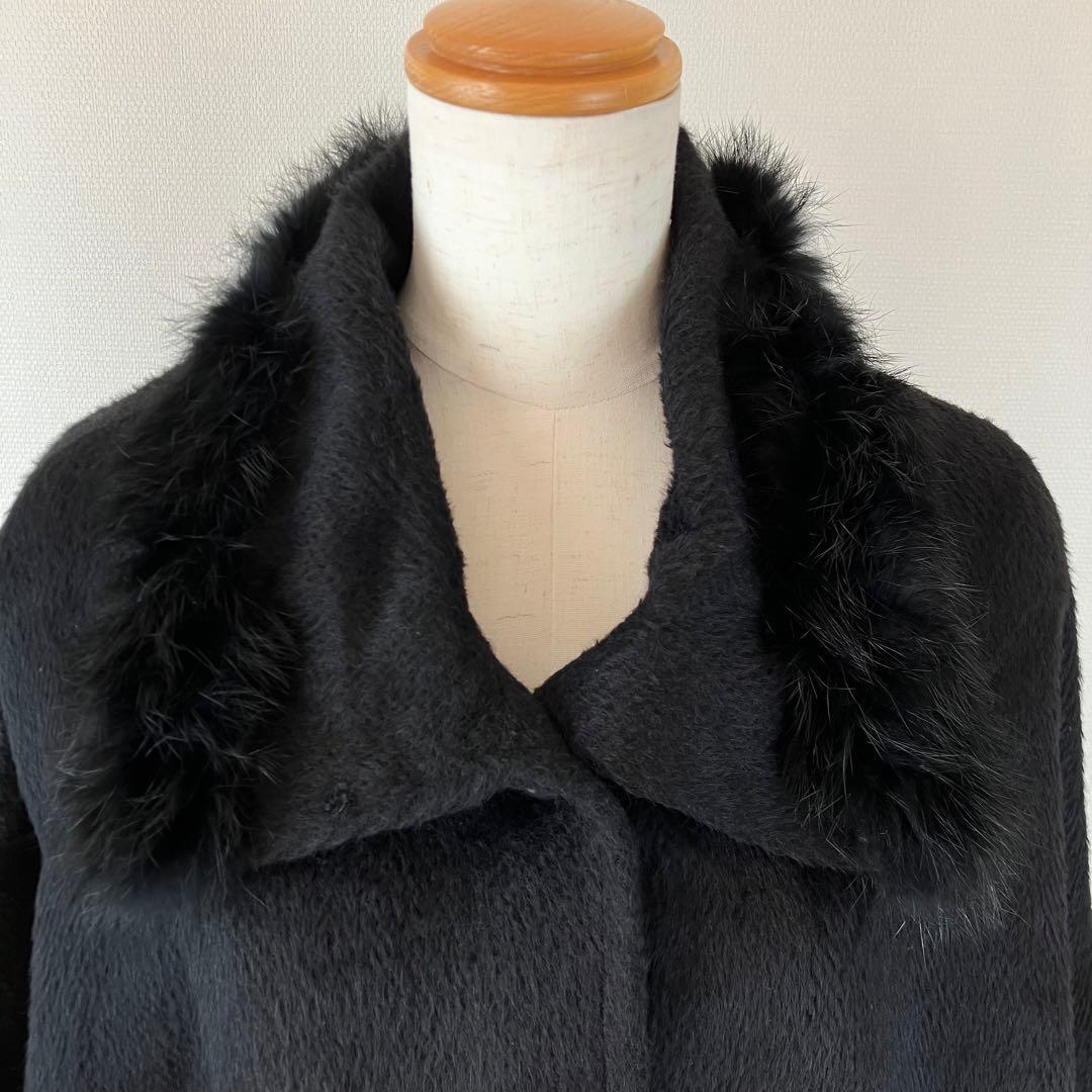 Petit Elfe アルパカブレンドポンチョ ケープ 黒 M〜L リアルファー